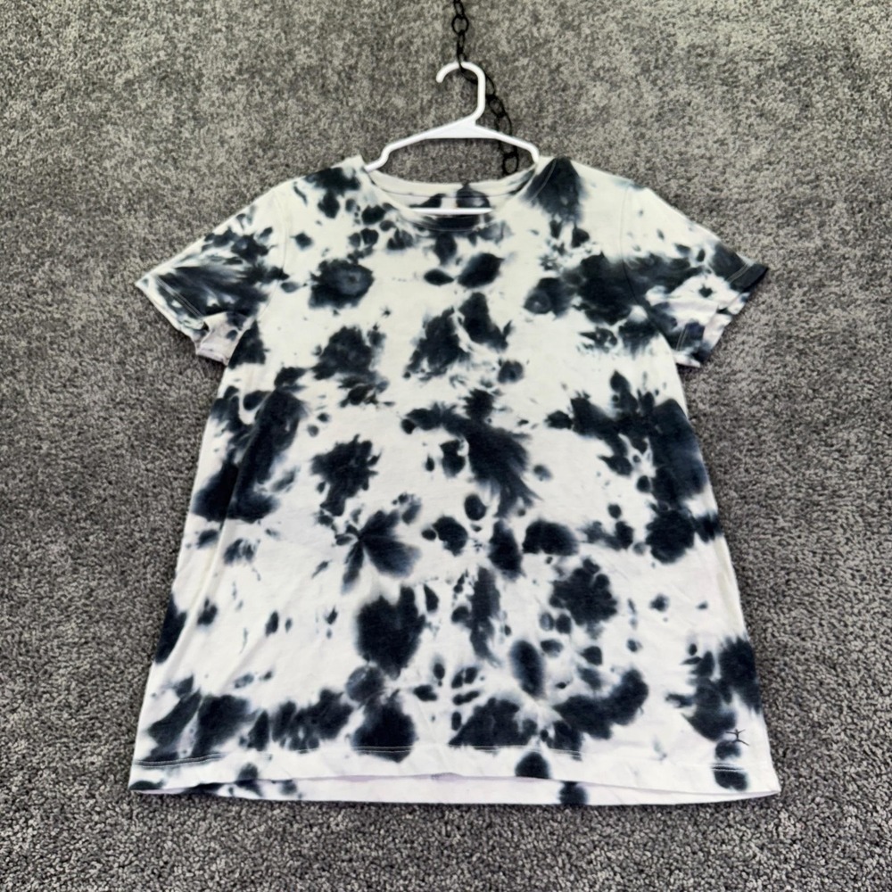 Danskin Shirt Womens M Black White Tie Dye Crew Neck Tagless Jersey Casual Tee